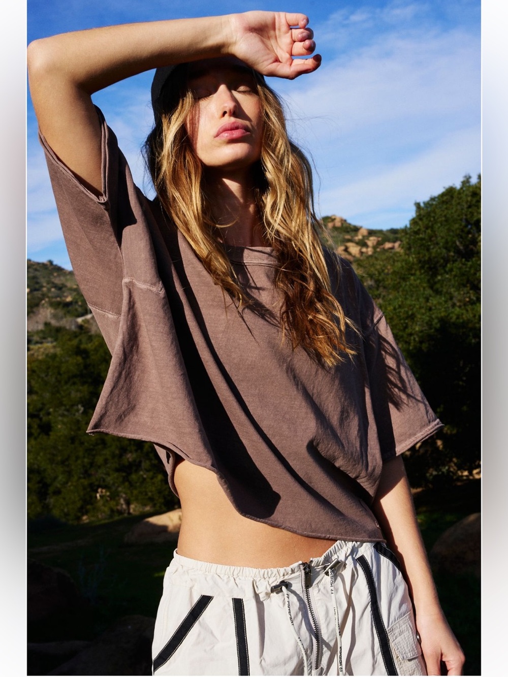 NWOT FP Movement by Free People Inspire Short Sleeve Tee in Brown Size Med